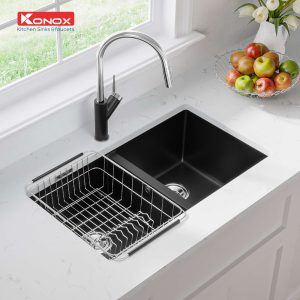 Chậu rửa bát Granite Sink Veloci 760D – BlackSiphon, giá úp bát inox