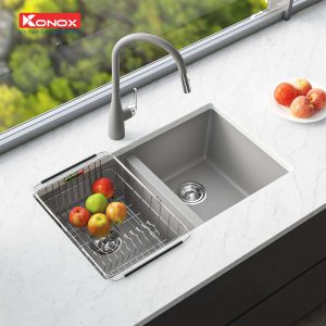 Chậu rửa bát Granite Sink Veloci 760D – GreySiphon, giá úp bát inox