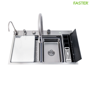 Chậu rửa bát một hố kết hợp khay dao thớt, thìa dĩa tự nâng hạ FS 7846BLX