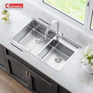 Chậu rửa bát Overmount Sink KN8248DOSiphon, giá úp bát inox