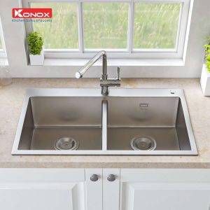 Chậu rửa bát Overmount Sink KN8248DOBSiphon, giá úp bát inox