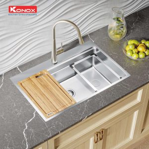 Chậu rửa bát Workstation Sink – Topmount Sink KN7650TSSiphon, thớt gỗ, chậu rửa nhỏ
