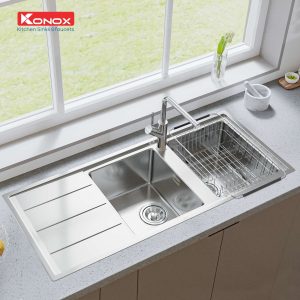 Chậu rửa bát Turkey sink Beta 1160 – Bàn tráiSiphon, giá úp bát inox