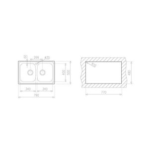 Chậu rửa lắp nổi - 2 hộc rửa - Universo 79 2B
