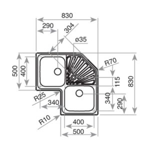 Chậu rửa lắp nổi - 2 hộc rửa + 1 bàn chậu - Angular 2B