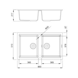 Chậu rửa chén đá Granite 2 hố kích thước 86 cm