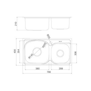 Chậu rửa chén 2 hố Inox 304 kích thước 78 cm
