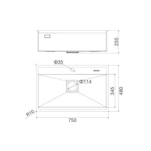 Chậu rửa chén 1 hố Inox 304 kích thước 75 cm