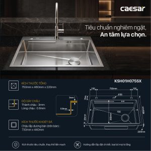 Chậu rửa chén inox 1 hộc - KSH01H075SX
