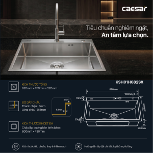 Chậu rửa chén inox 1 hộc - KSH01H082SX