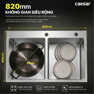Chậu rửa chén inox 2 hộc mài vát cạnh - KSH02H082SX