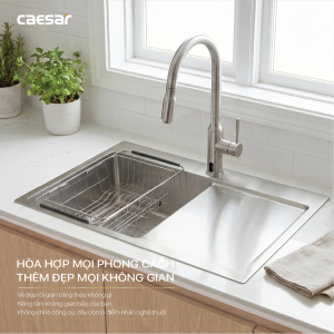 Chậu rửa chén inox 1 hộc có bàn ráo nước - KSH21H082SX