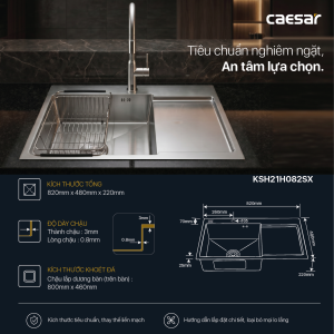 Chậu rửa chén inox 1 hộc có bàn ráo nước - KSH21H082SX