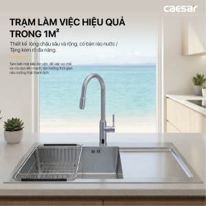 Chậu rửa chén inox 1 hộc có bàn ráo nước - KSH21H082SX