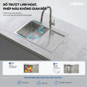 Chậu rửa chén inox 1 hộc có bàn ráo nước - KSH21H082SX