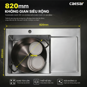 Chậu rửa chén inox 1 hộc có bàn ráo nước - KSH21H082SX