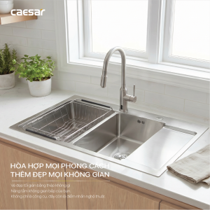 Chậu rửa chén inox 2 hộc có bàn ráo nước - KSH22H100SX
