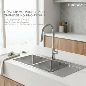 Chậu rửa chén inox 2 hộc có bàn ráo nước - KSH22H100SX