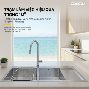 Chậu rửa chén inox 2 hộc có bàn ráo nước - KSH22H100SX
