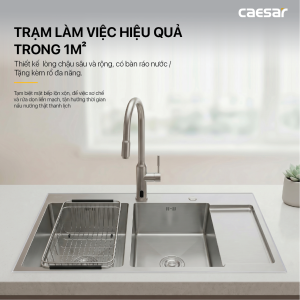 Chậu rửa chén inox 2 hộc có bàn ráo nước - KSH22H100SX