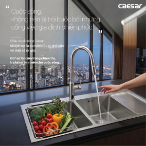 Chậu rửa chén inox 2 hộc có bàn ráo nước - KSH22H100SX