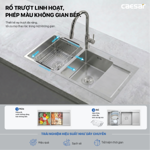 Chậu rửa chén inox 2 hộc có bàn ráo nước - KSH22H100SX