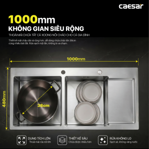 Chậu rửa chén inox 2 hộc có bàn ráo nước - KSH22H100SX