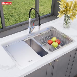 Chậu rửa bát chống xước Workstation Sink – Topmount Sink KN8651TD DekorSiphon, thớt inox, giá úp bát inox