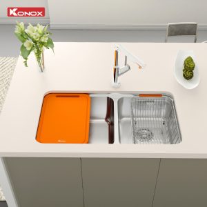 Chậu rửa bát lắp âm 2 hố lệch R50 Tari 8246DU