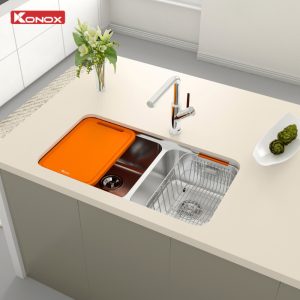 Chậu rửa bát lắp âm 2 hố lệch R50 Tari 8246DU