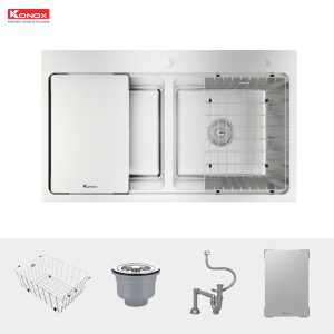 Chậu rửa bát chống xước Workstation Sink – Topmount Sink KN8651TD DekorSiphon, thớt inox, giá úp bát inox