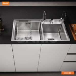 Chậu rửa bát 2 hố lệch có máy rửa cốc, chén MS22.96